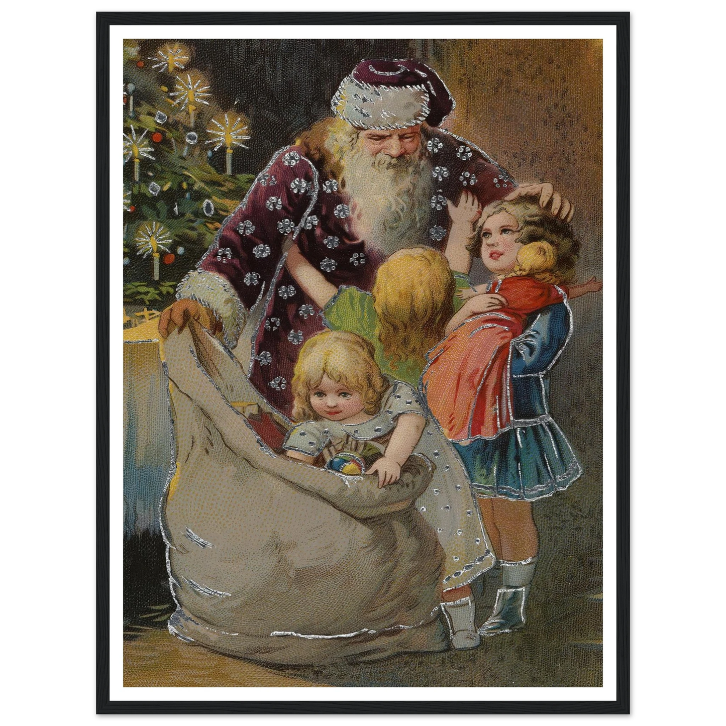Santa Hugging The Children - Framed Poster - 30x40 cm / 12x16″ - Black frame