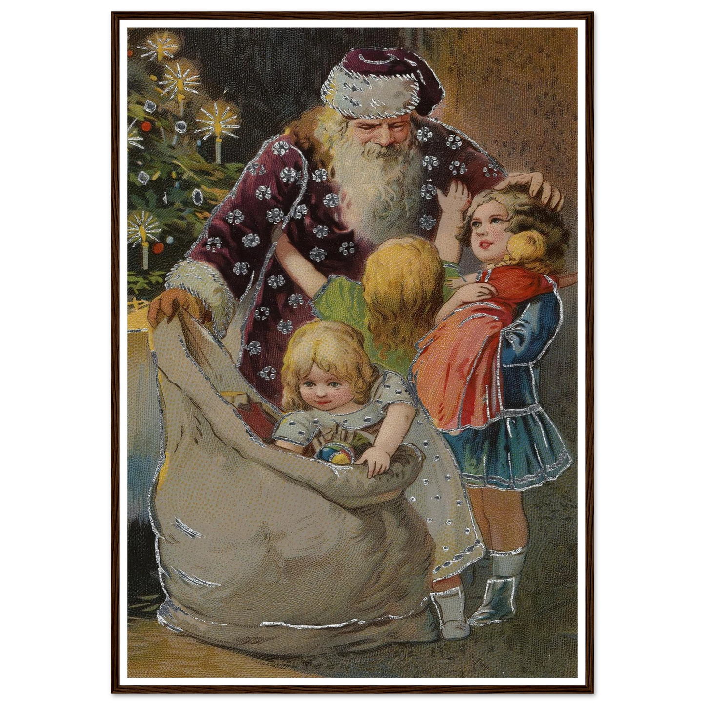 Santa Hugging The Children - Framed Poster - 30x40 cm / 12x16″ - Black frame