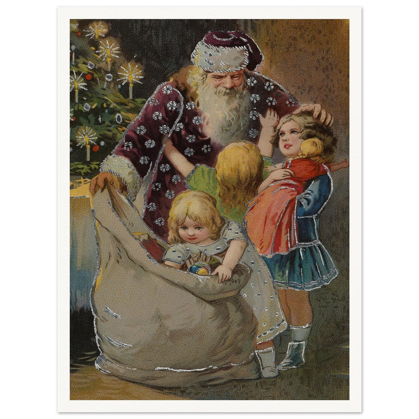 Santa Hugging The Children - Framed Poster - 30x40 cm / 12x16″ - Black frame