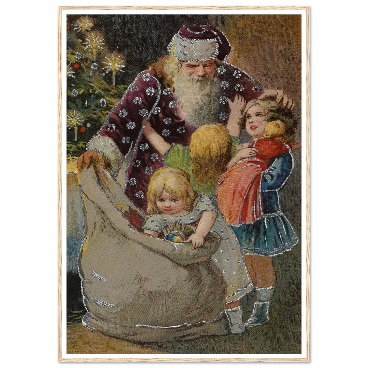 Santa Hugging The Children - Framed Poster - 30x40 cm / 12x16″ - Black frame