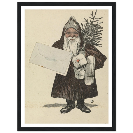 Santa With Blank Greeting Card - Framed Poster - 30x40 cm / 12x16″ - Black frame