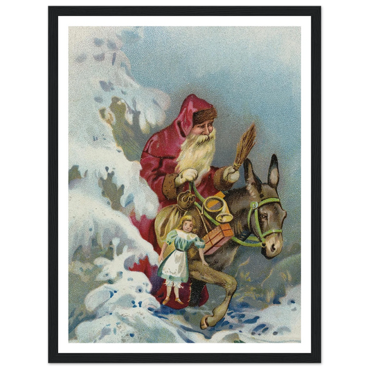 Santa's Humble Donkey Ride - Framed Poster - 30x40 cm / 12x16″ - Black frame