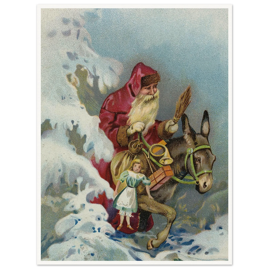 Santa's Humble Donkey Ride - Framed Poster - 30x40 cm / 12x16″ - Black frame