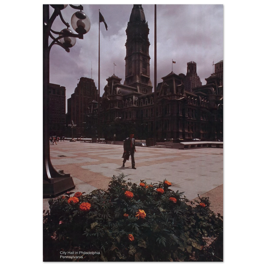 Scenically Yours, City Hall in Philadelphia, Pennsylvania Art Print | US Information Agency - Framed Poster - 30x40 cm / 12x16″ - Black frame