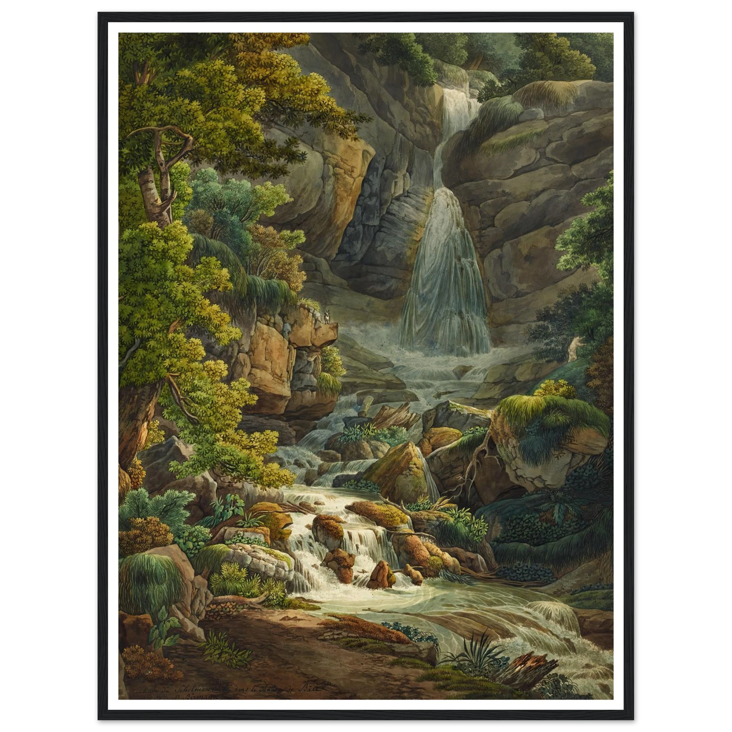 Schelmenloch, Wasserfall Art Print | Peter Birmann - Framed Poster - 30x40 cm / 12x16″ - Black frame