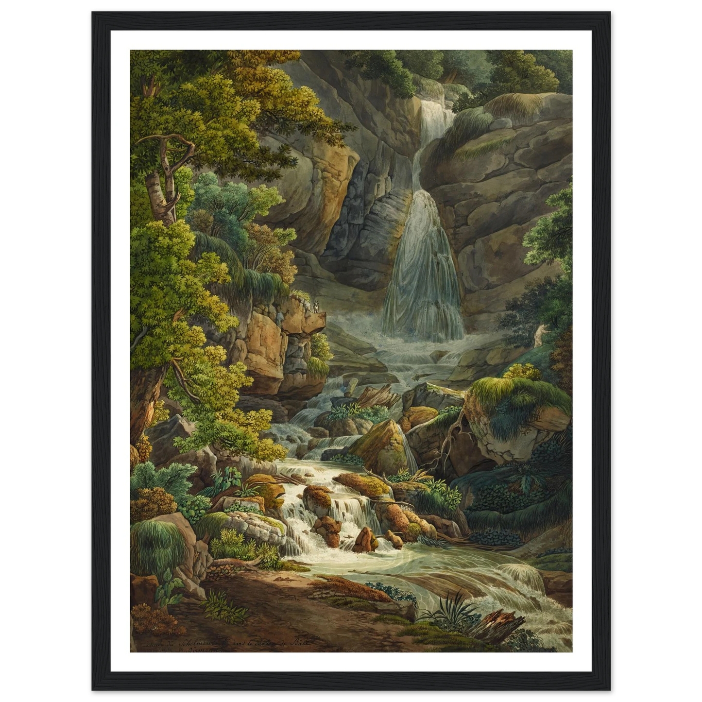 Schelmenloch, Wasserfall Art Print | Peter Birmann - Framed Poster - 30x40 cm / 12x16″ - Black frame