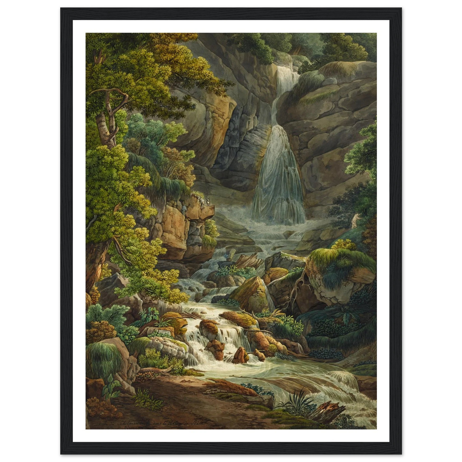 Schelmenloch, Wasserfall Art Print | Peter Birmann - Framed Poster - 30x40 cm / 12x16″ - Black frame