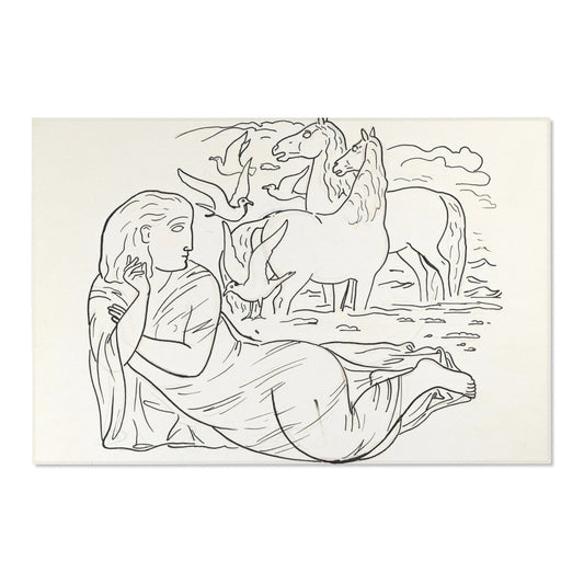 Schetsblad met vrouw liggend aan het strand met twee paarden en enkele zeemeeuwen (1891) Rug | Leo Gestel - - 36" × 24" - 