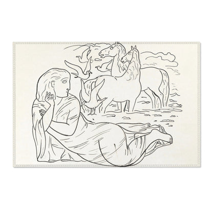 Schetsblad met vrouw liggend aan het strand met twee paarden en enkele zeemeeuwen (1891) Rug | Leo Gestel - - 36" × 24" - 