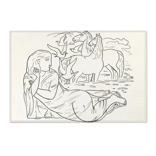 Schetsblad met vrouw liggend aan het strand met twee paarden en enkele zeemeeuwen (1891) Rug | Leo Gestel - - 36" × 24" - 