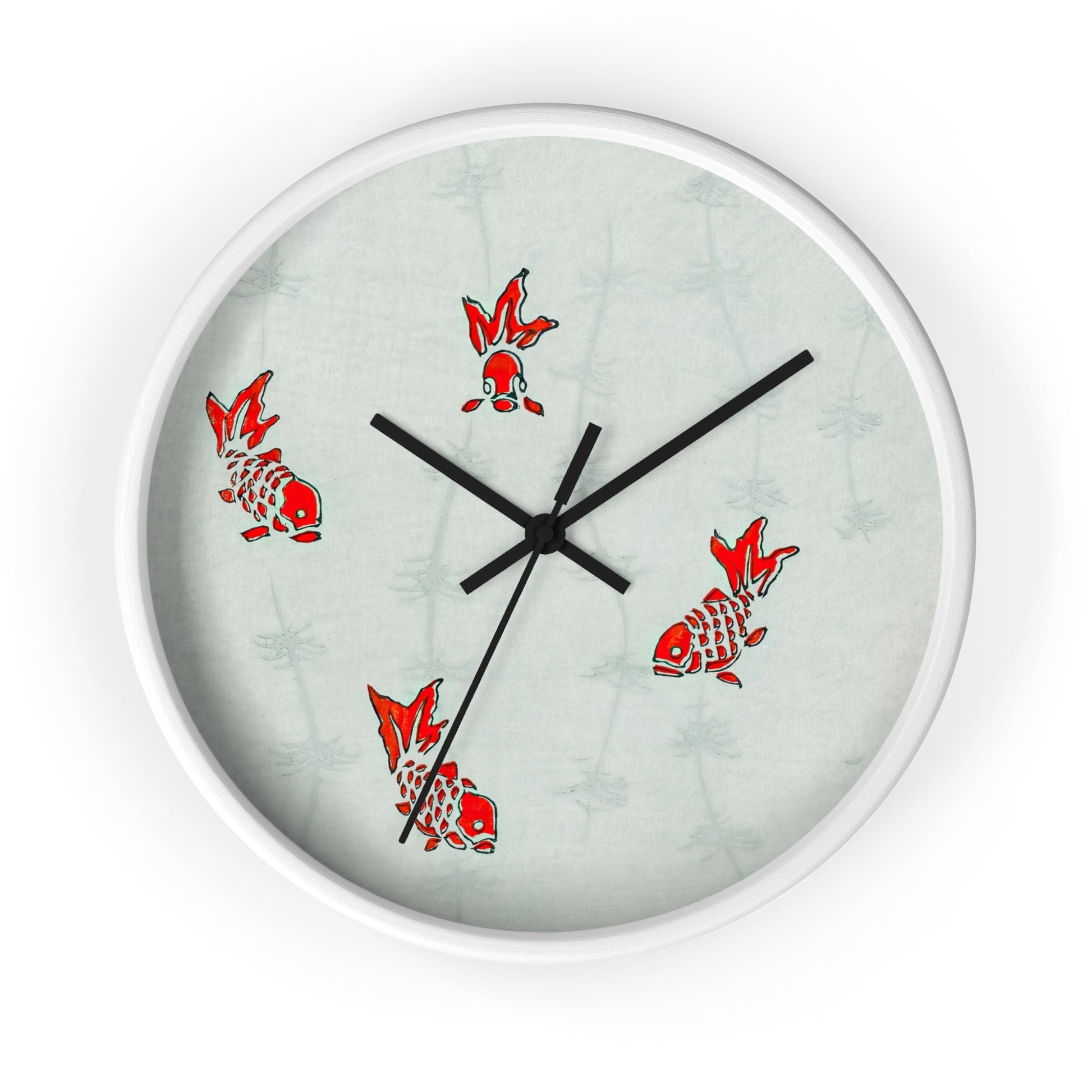 Seamless Gold Fish Illustration Wall Clock | Watanabe Seitei - Black - White Base - 10"