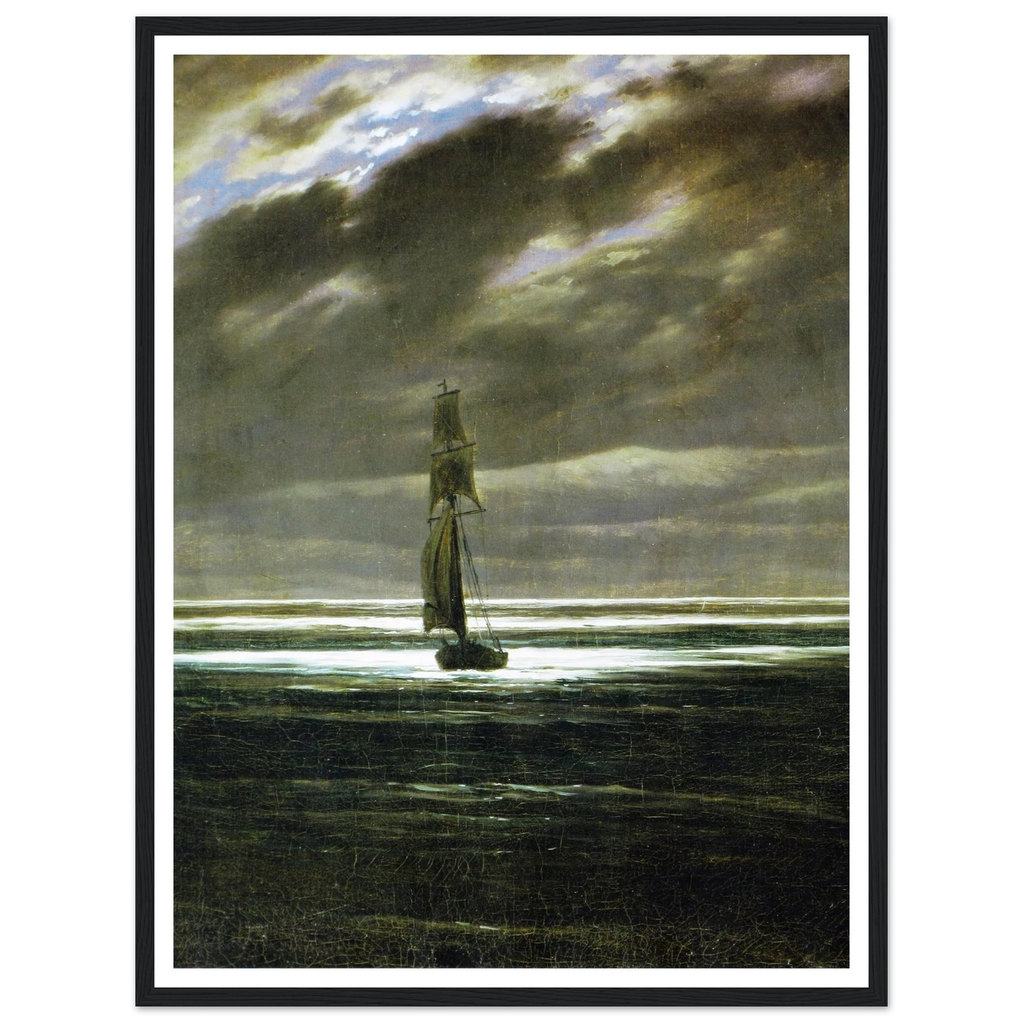 Seaside by Moonlight Art Print | Caspar David Friedrich - Framed Poster - 30x40 cm / 12x16″ - Black frame