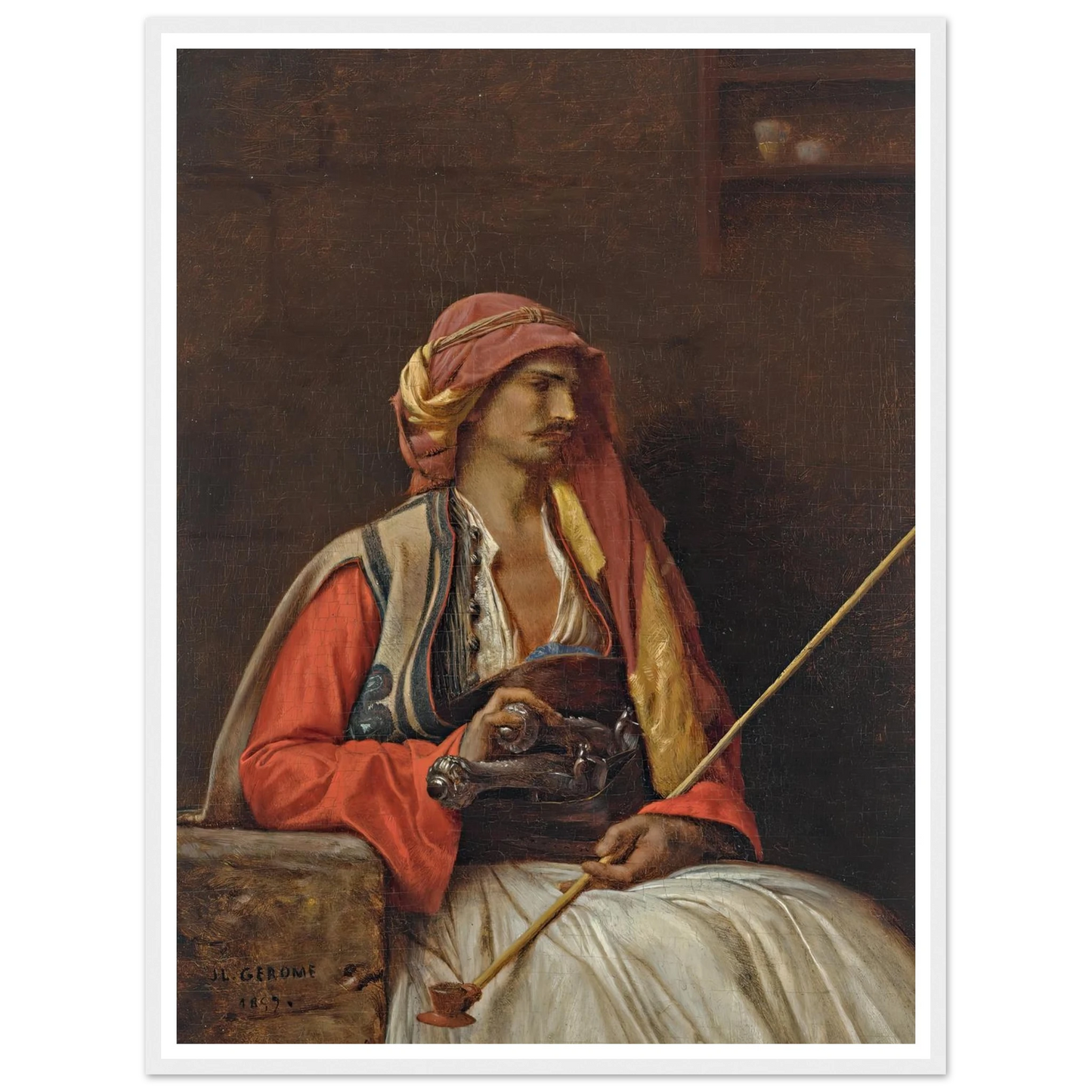Seated Arnaut (1857) Art Print | Jean Leon Gerome - Framed Poster - 30x40 cm / 12x16″ - Black frame