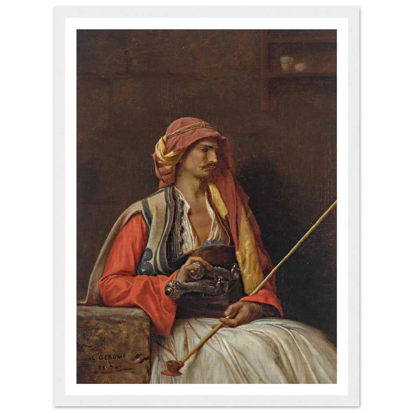 Seated Arnaut (1857) Art Print | Jean Leon Gerome - Framed Poster - 30x40 cm / 12x16″ - Black frame