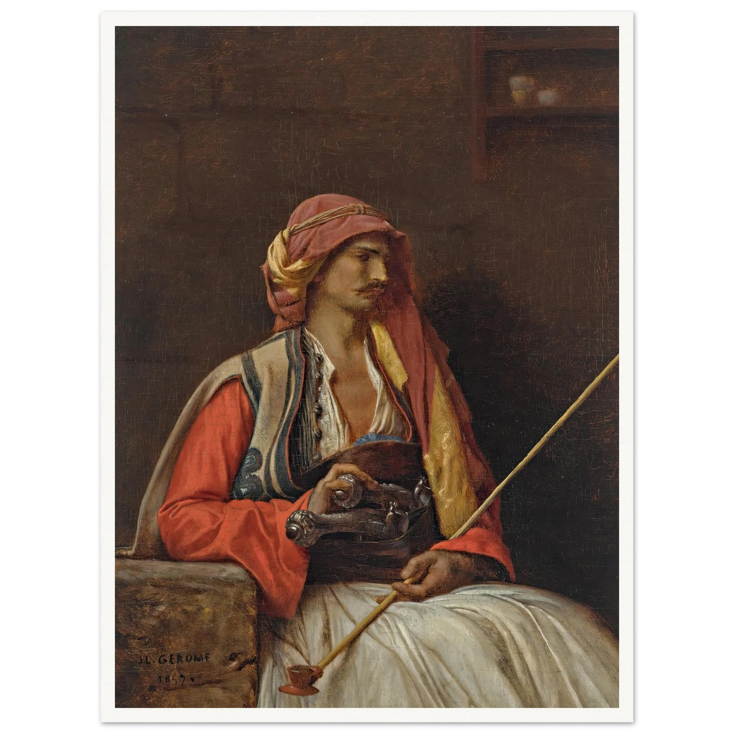 Seated Arnaut (1857) Art Print | Jean Leon Gerome - Framed Poster - 30x40 cm / 12x16″ - Black frame