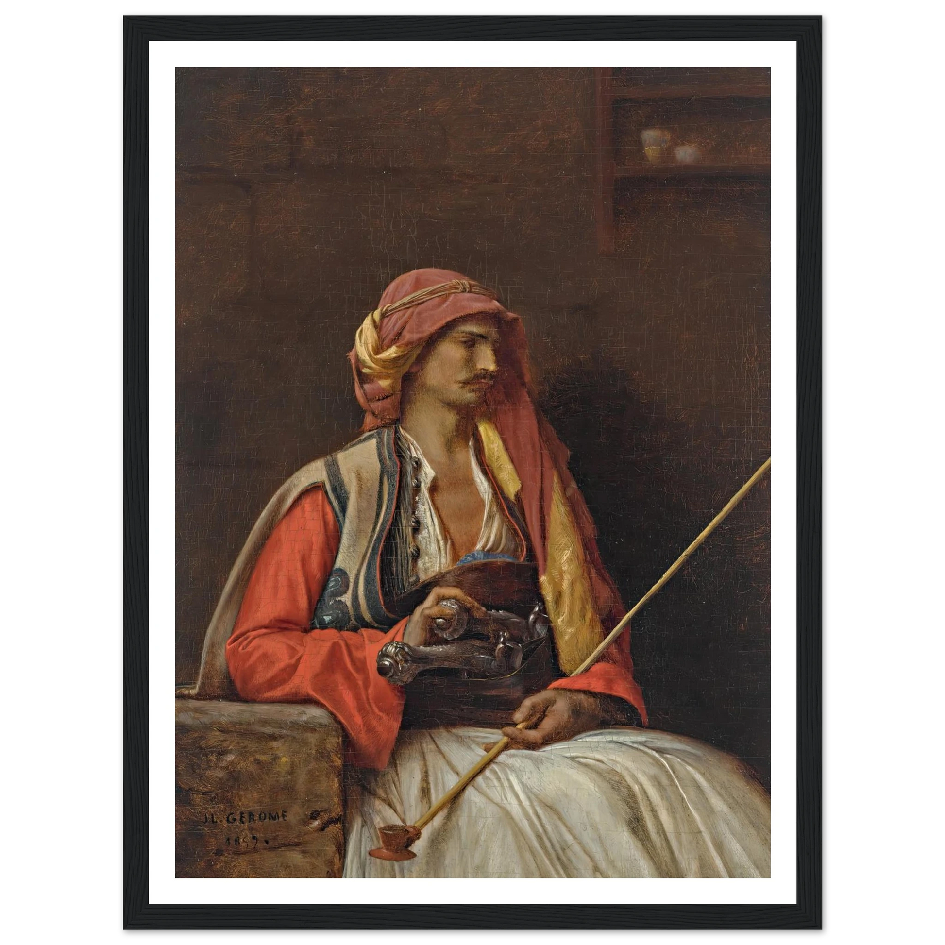 Seated Arnaut (1857) Art Print | Jean Leon Gerome - Framed Poster - 30x40 cm / 12x16″ - Black frame