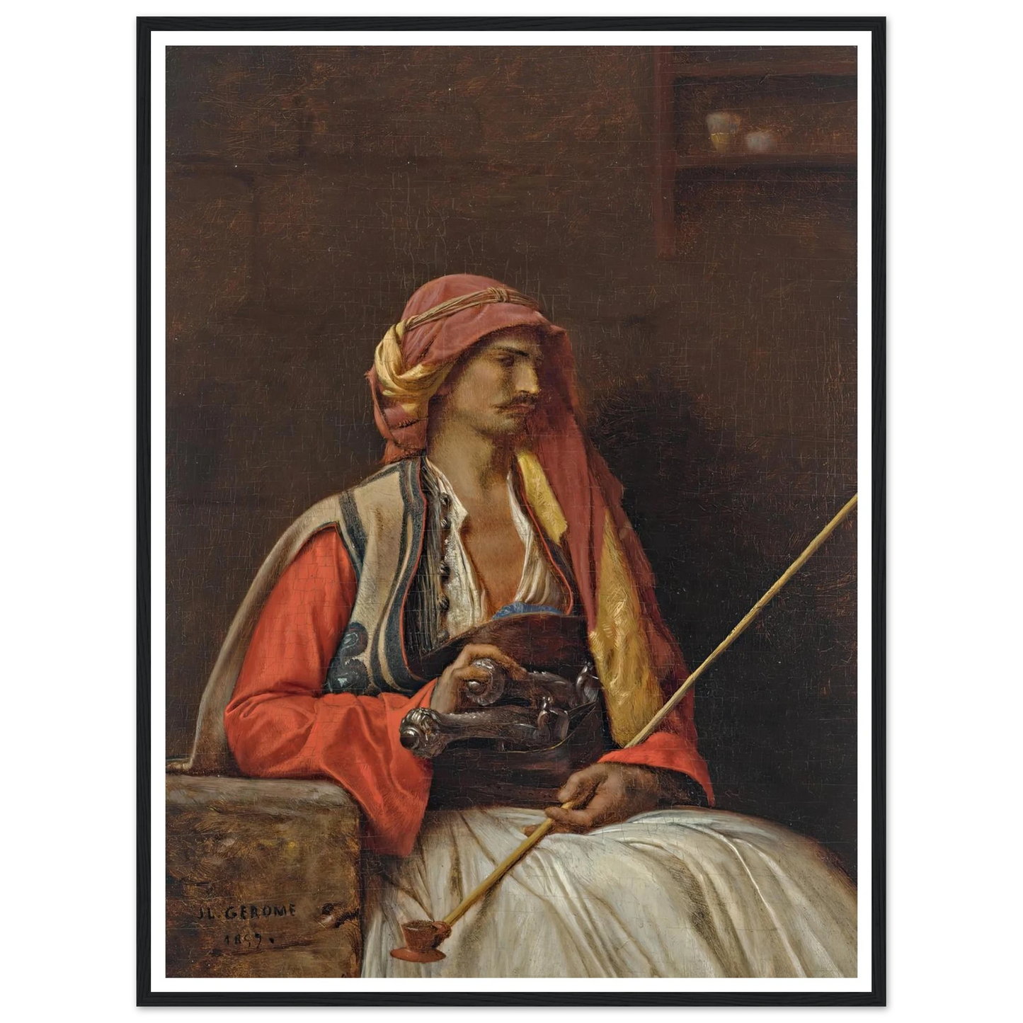 Seated Arnaut (1857) Art Print | Jean Leon Gerome - Framed Poster - 30x40 cm / 12x16″ - Black frame