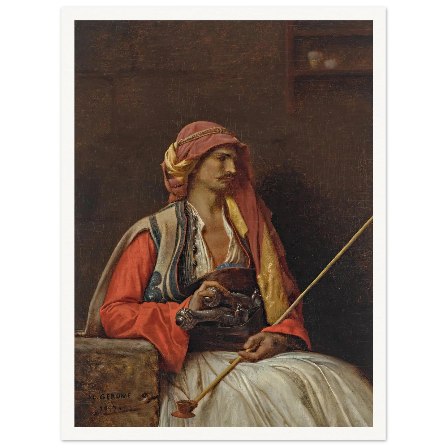 Seated Arnaut (1857) Art Print | Jean Leon Gerome - Framed Poster - 30x40 cm / 12x16″ - Black frame