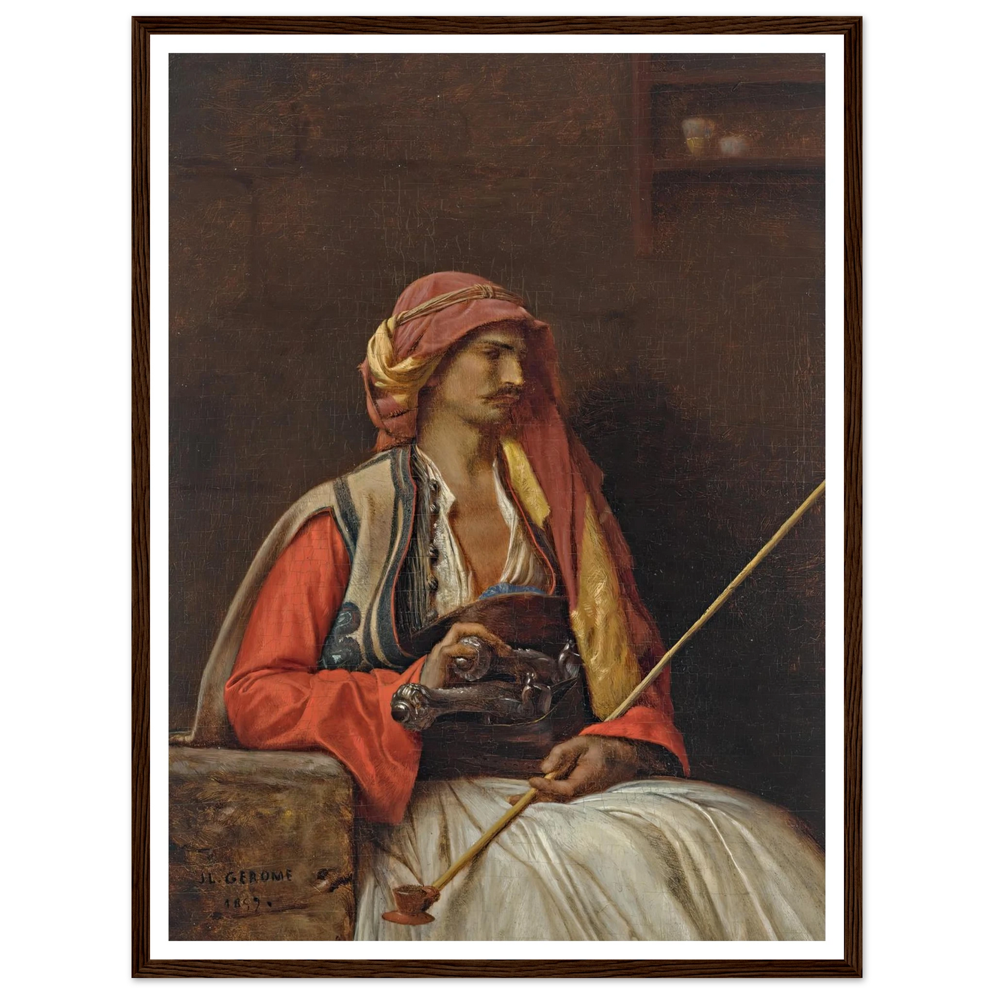 Seated Arnaut (1857) Art Print | Jean Leon Gerome - Framed Poster - 30x40 cm / 12x16″ - Black frame