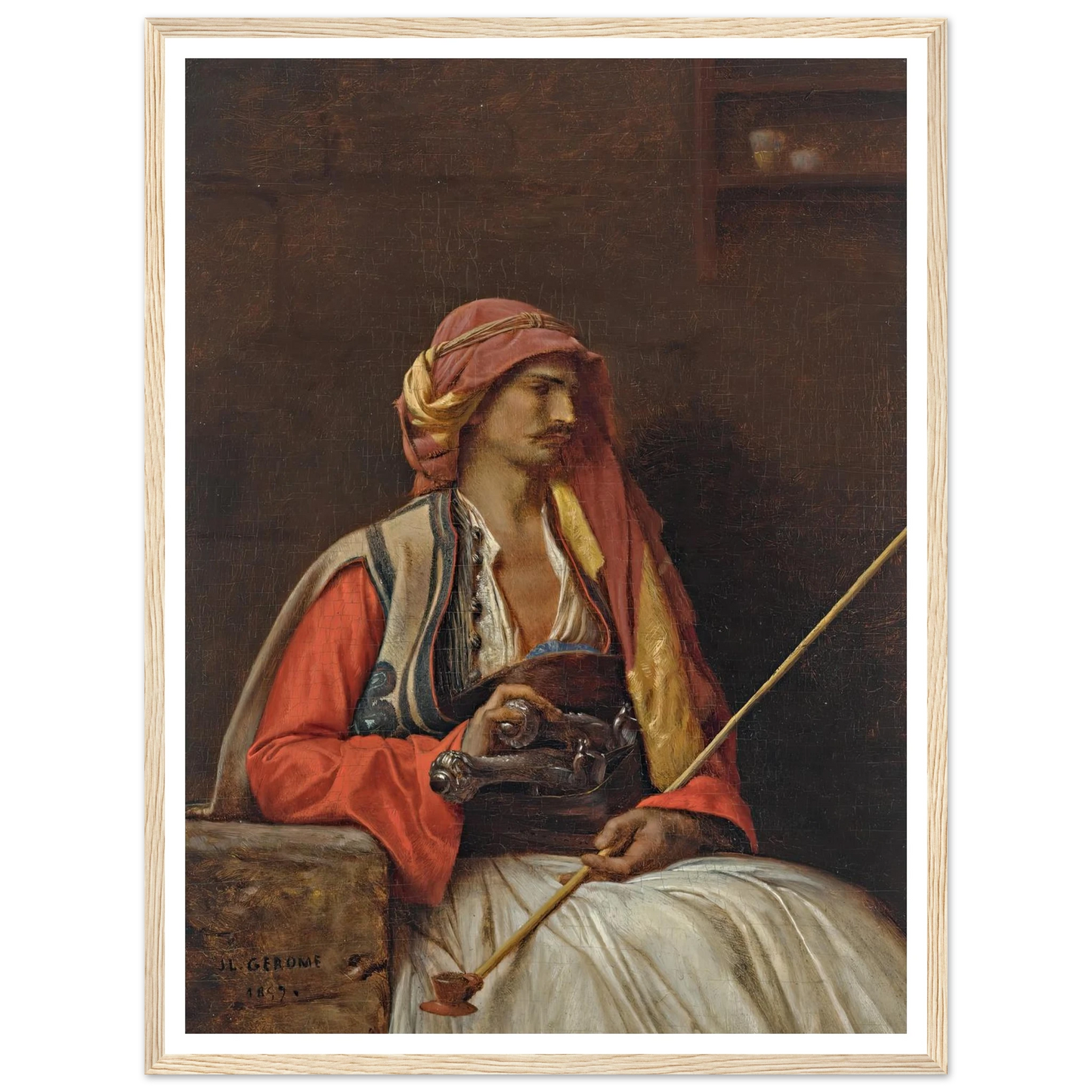 Seated Arnaut (1857) Art Print | Jean Leon Gerome - Framed Poster - 30x40 cm / 12x16″ - Black frame