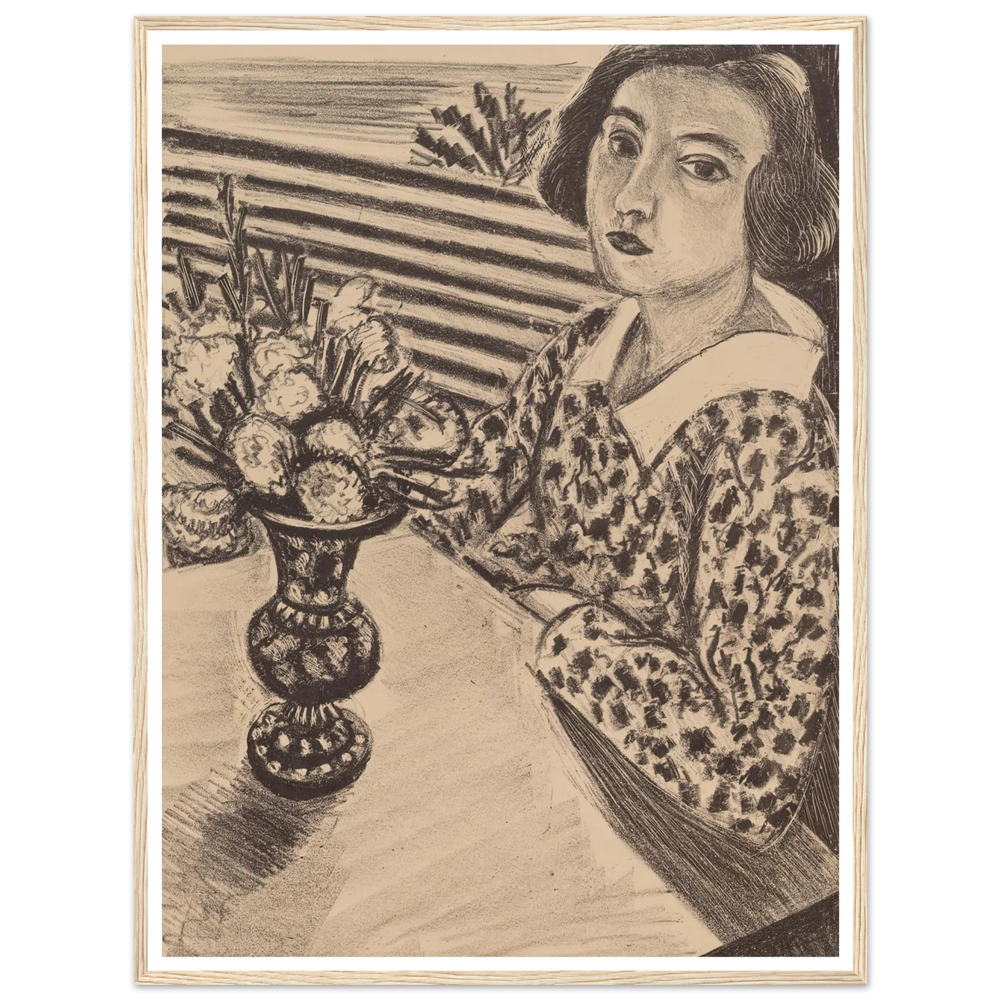 Seated Young Girl with a Bouquet of Flowers (1923) Art Print | Henri Matisse - Framed Poster - 30x40 cm / 12x16″ - Black frame