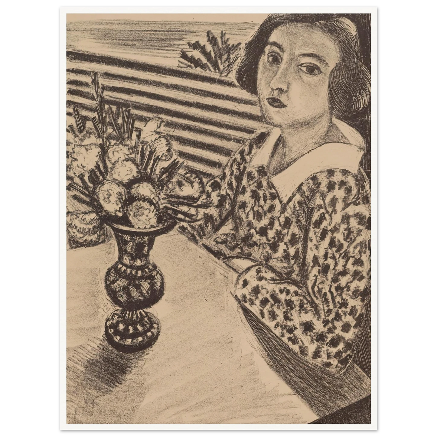 Seated Young Girl with a Bouquet of Flowers (1923) Art Print | Henri Matisse - Framed Poster - 30x40 cm / 12x16″ - Black frame