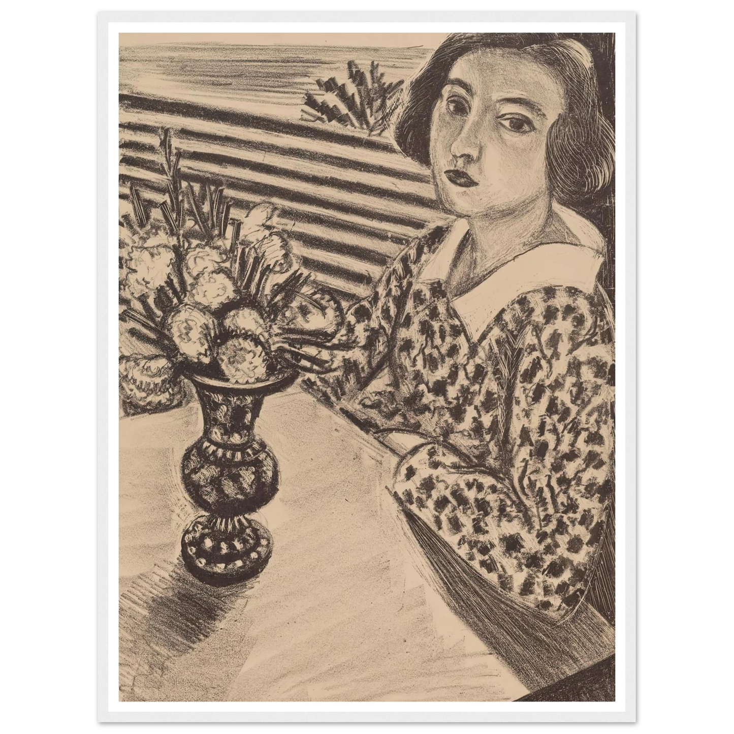 Seated Young Girl with a Bouquet of Flowers (1923) Art Print | Henri Matisse - Framed Poster - 30x40 cm / 12x16″ - Black frame