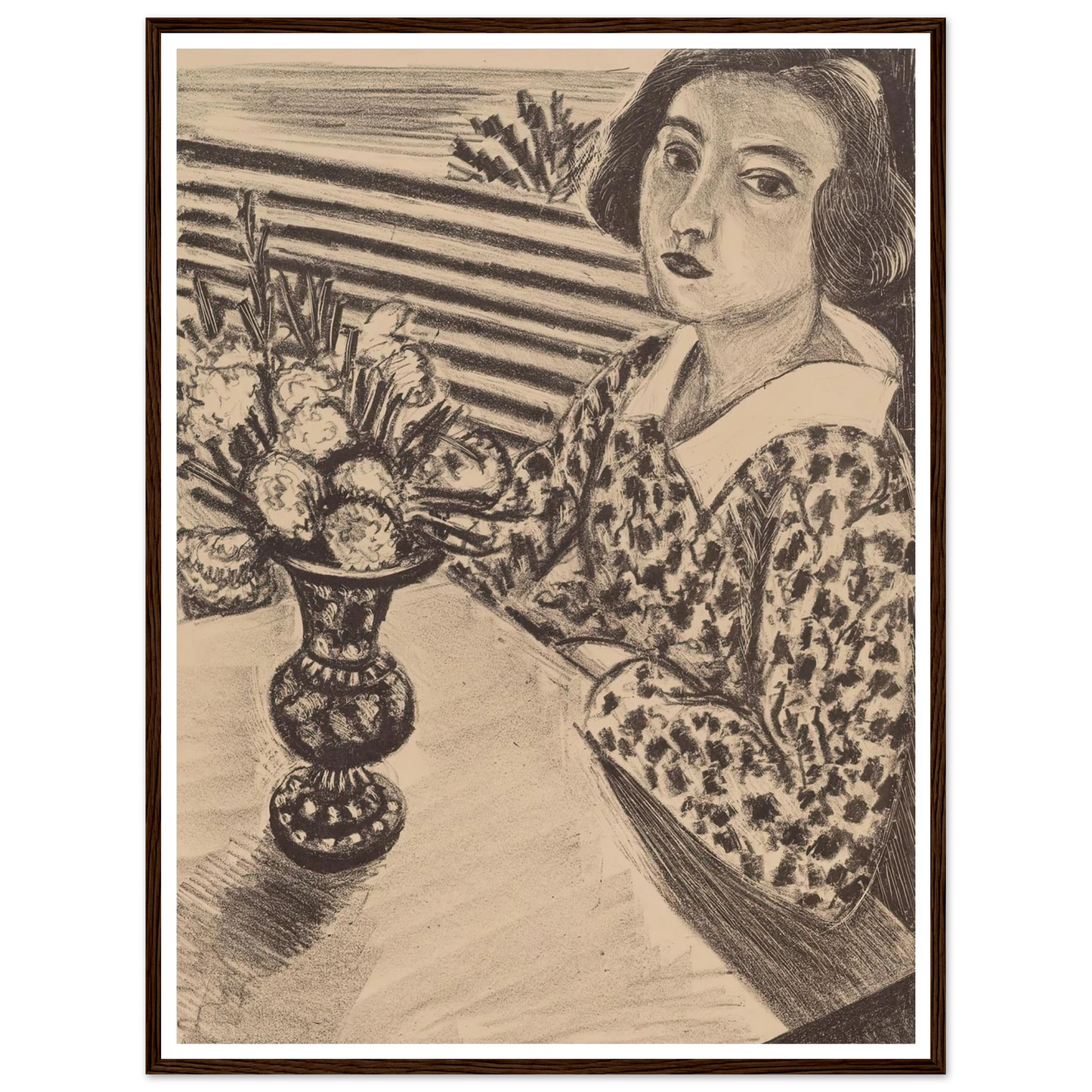 Seated Young Girl with a Bouquet of Flowers (1923) Art Print | Henri Matisse - Framed Poster - 30x40 cm / 12x16″ - Black frame