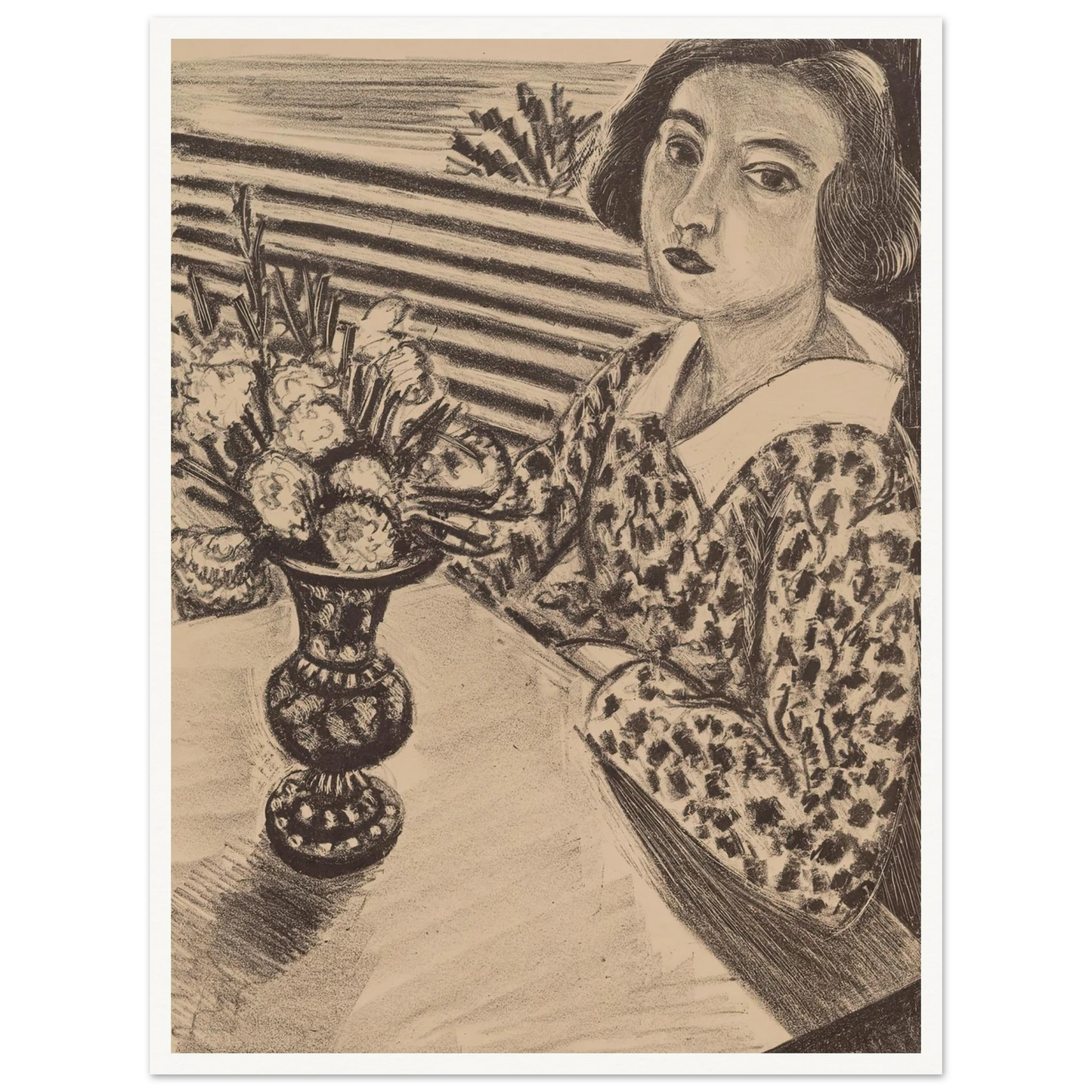 Seated Young Girl with a Bouquet of Flowers (1923) Art Print | Henri Matisse - Framed Poster - 30x40 cm / 12x16″ - Black frame