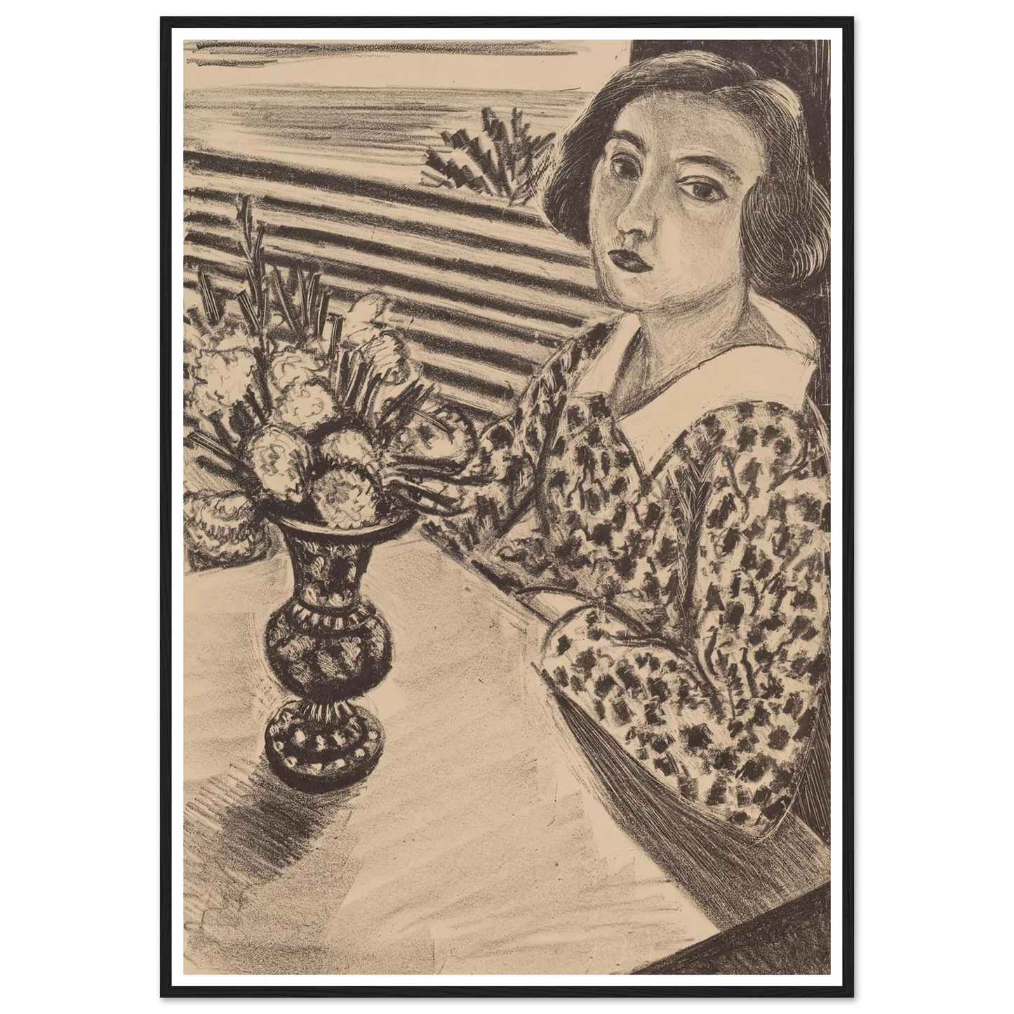 Seated Young Girl with a Bouquet of Flowers (1923) Art Print | Henri Matisse - Framed Poster - 30x40 cm / 12x16″ - Black frame