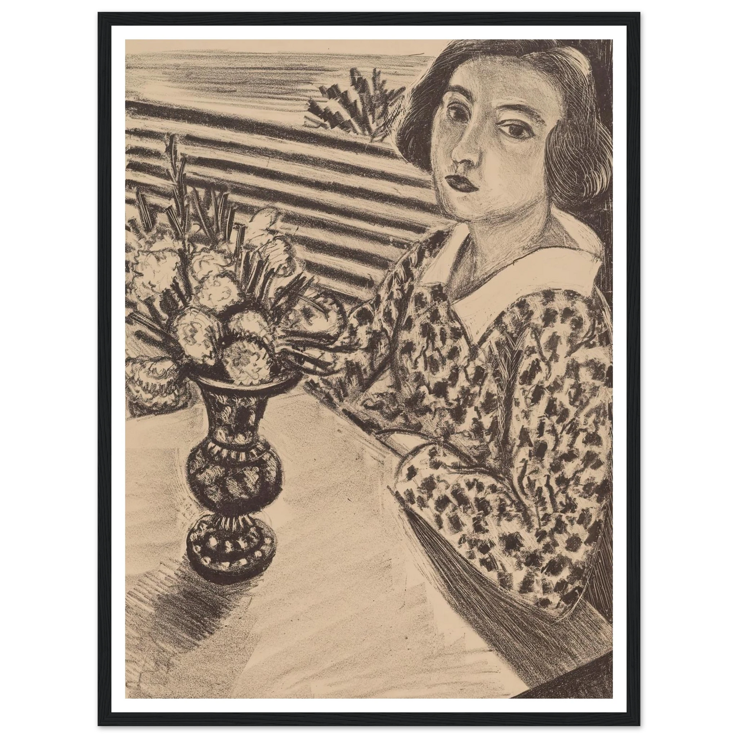 Seated Young Girl with a Bouquet of Flowers (1923) Art Print | Henri Matisse - Framed Poster - 30x40 cm / 12x16″ - Black frame