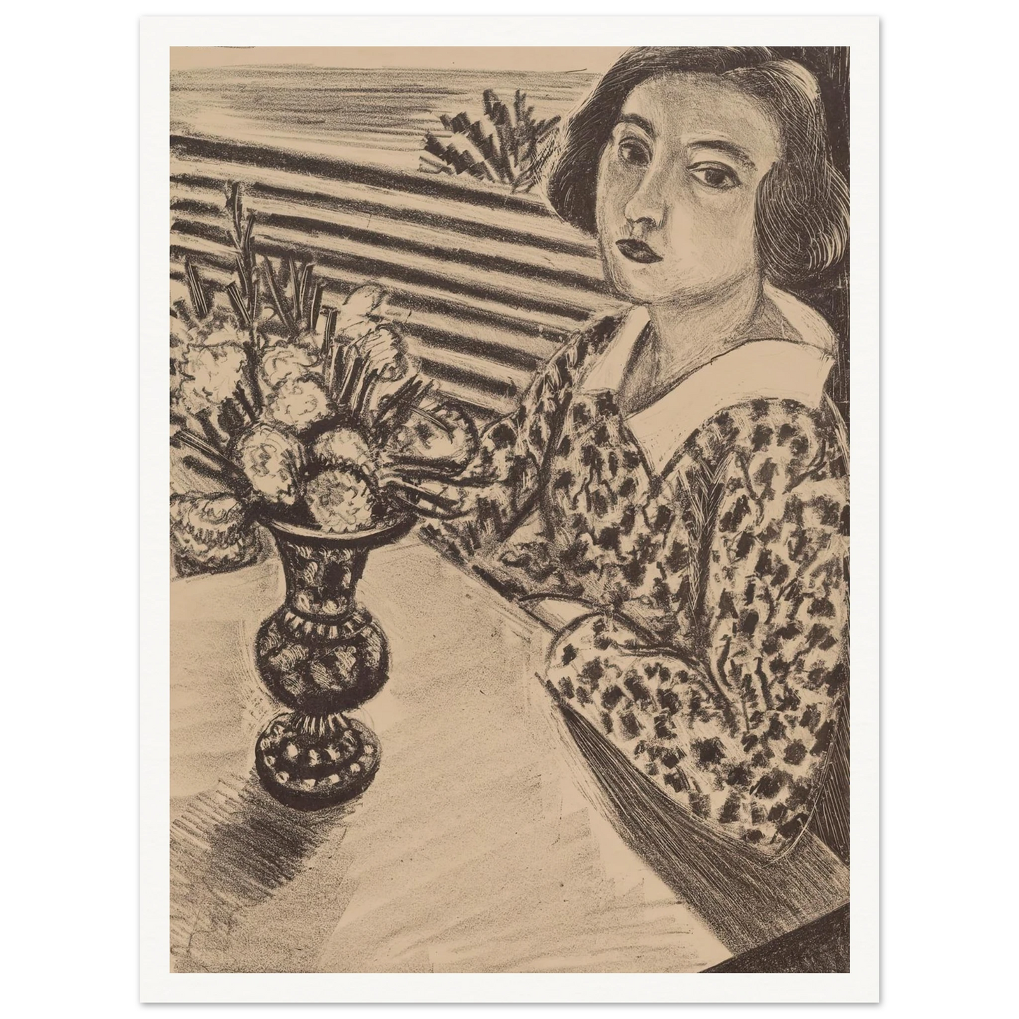 Seated Young Girl with a Bouquet of Flowers (1923) Art Print | Henri Matisse - Framed Poster - 30x40 cm / 12x16″ - Black frame