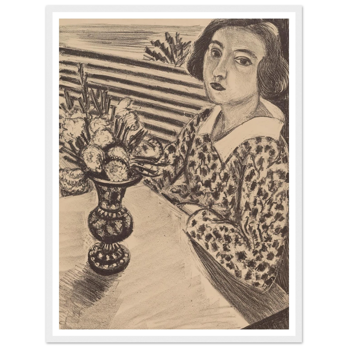 Seated Young Girl with a Bouquet of Flowers (1923) Art Print | Henri Matisse - Framed Poster - 30x40 cm / 12x16″ - Black frame