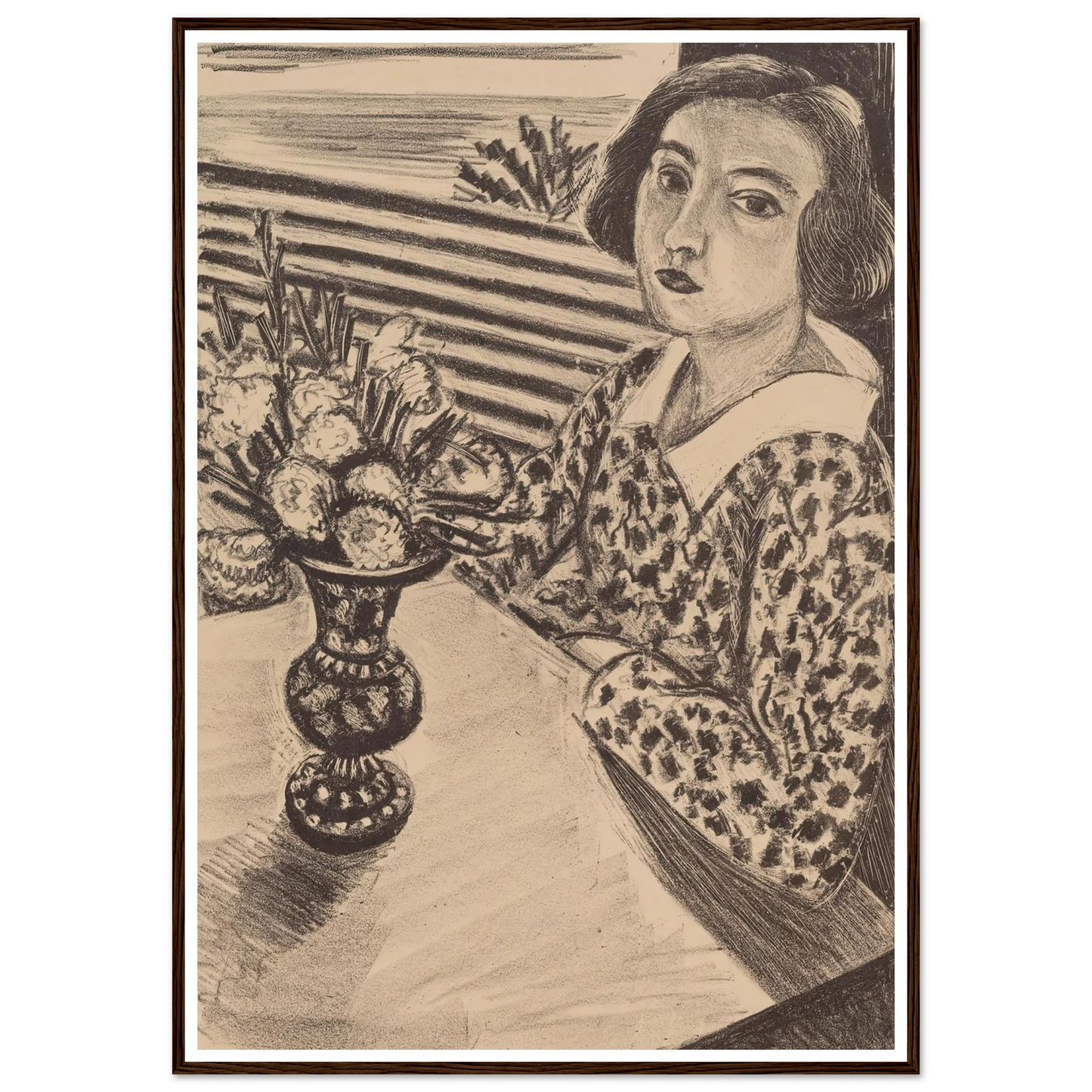 Seated Young Girl with a Bouquet of Flowers (1923) Art Print | Henri Matisse - Framed Poster - 30x40 cm / 12x16″ - Black frame