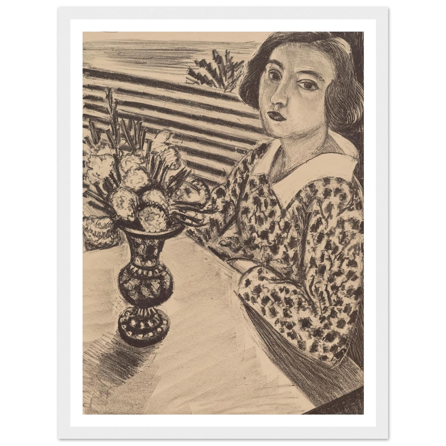 Seated Young Girl with a Bouquet of Flowers (1923) Art Print | Henri Matisse - Framed Poster - 30x40 cm / 12x16″ - Black frame