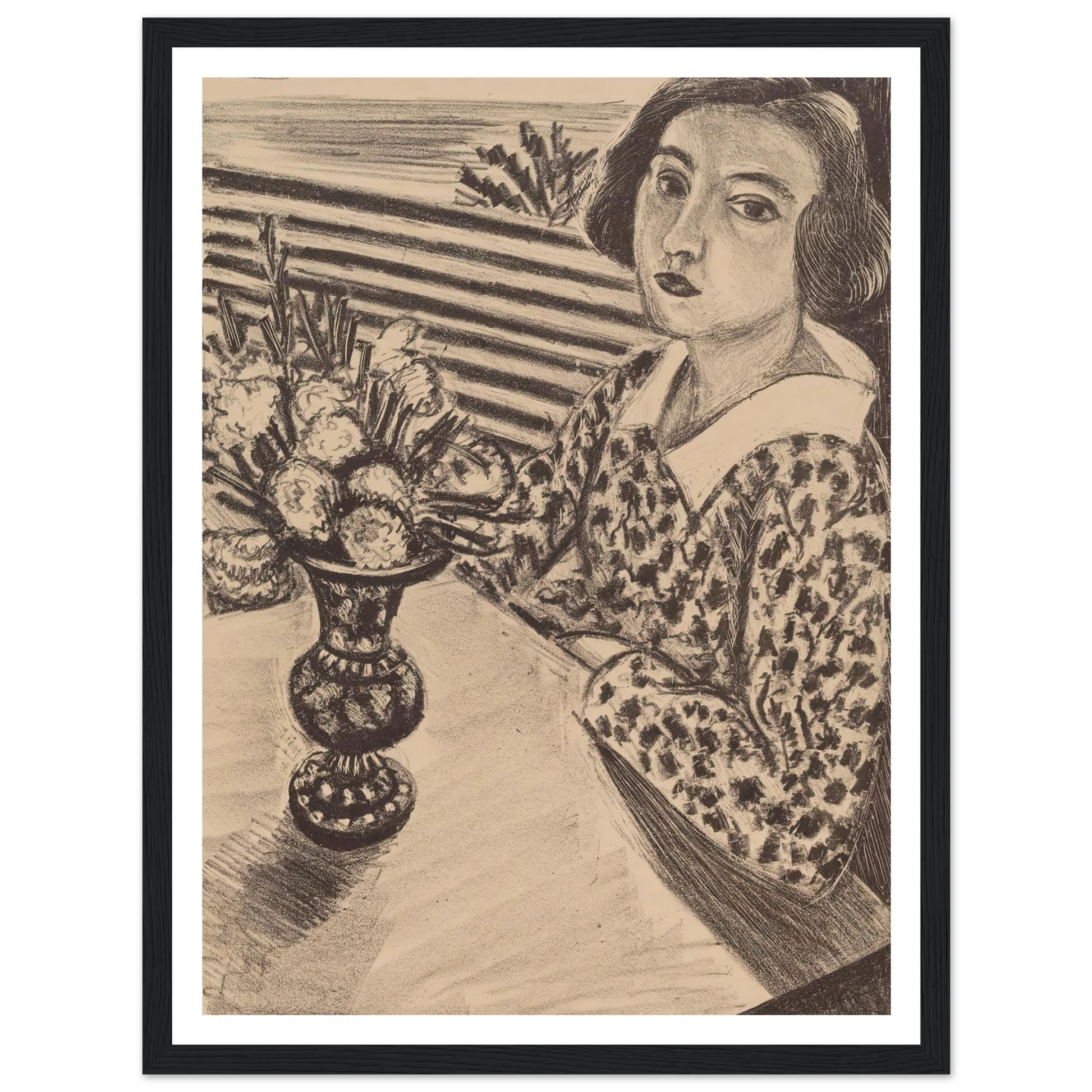 Seated Young Girl with a Bouquet of Flowers (1923) Art Print | Henri Matisse - Framed Poster - 30x40 cm / 12x16″ - Black frame