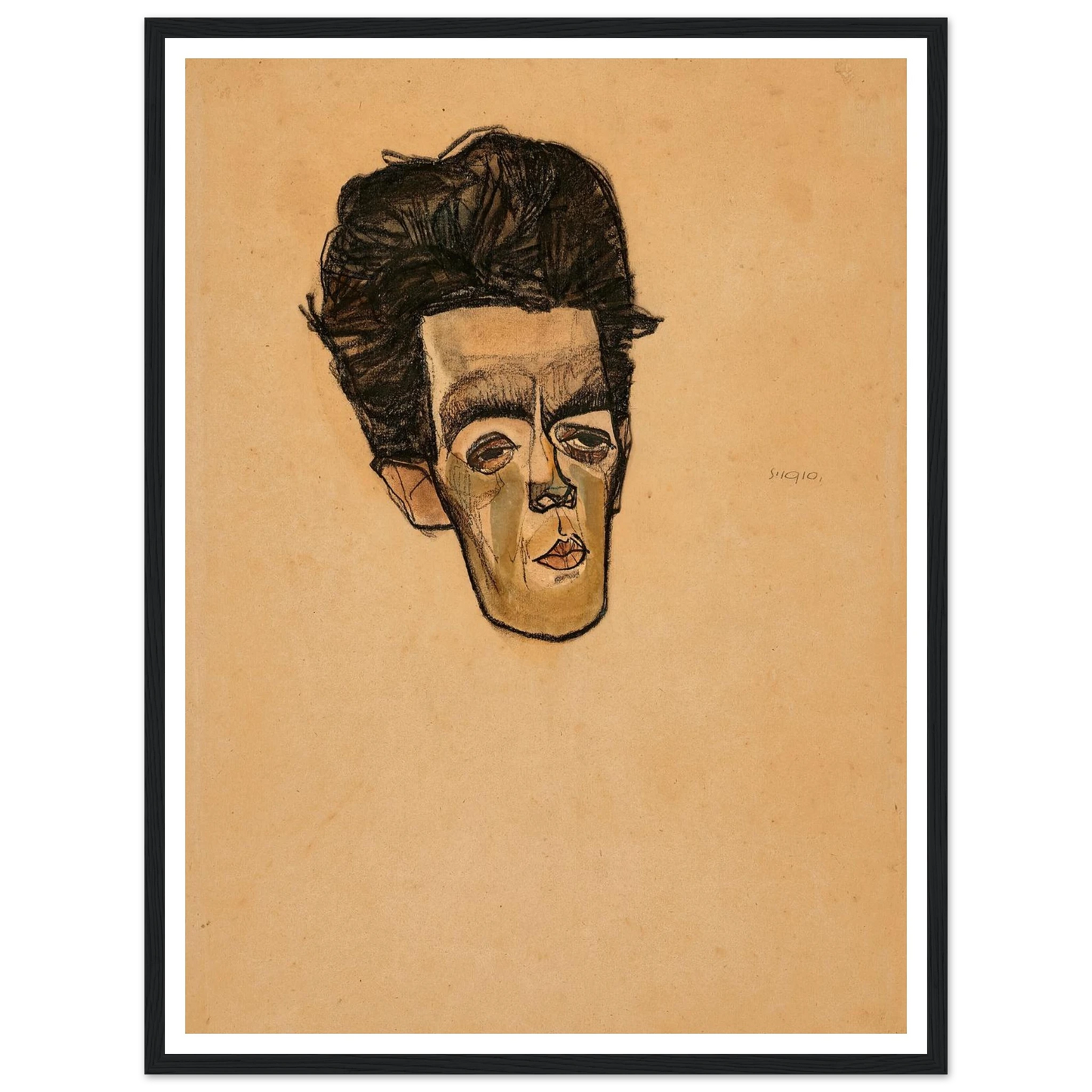 Selbstbildnis (1910) Art Print | Egon Schiele - Framed Poster - 30x40 cm / 12x16″ - Black frame