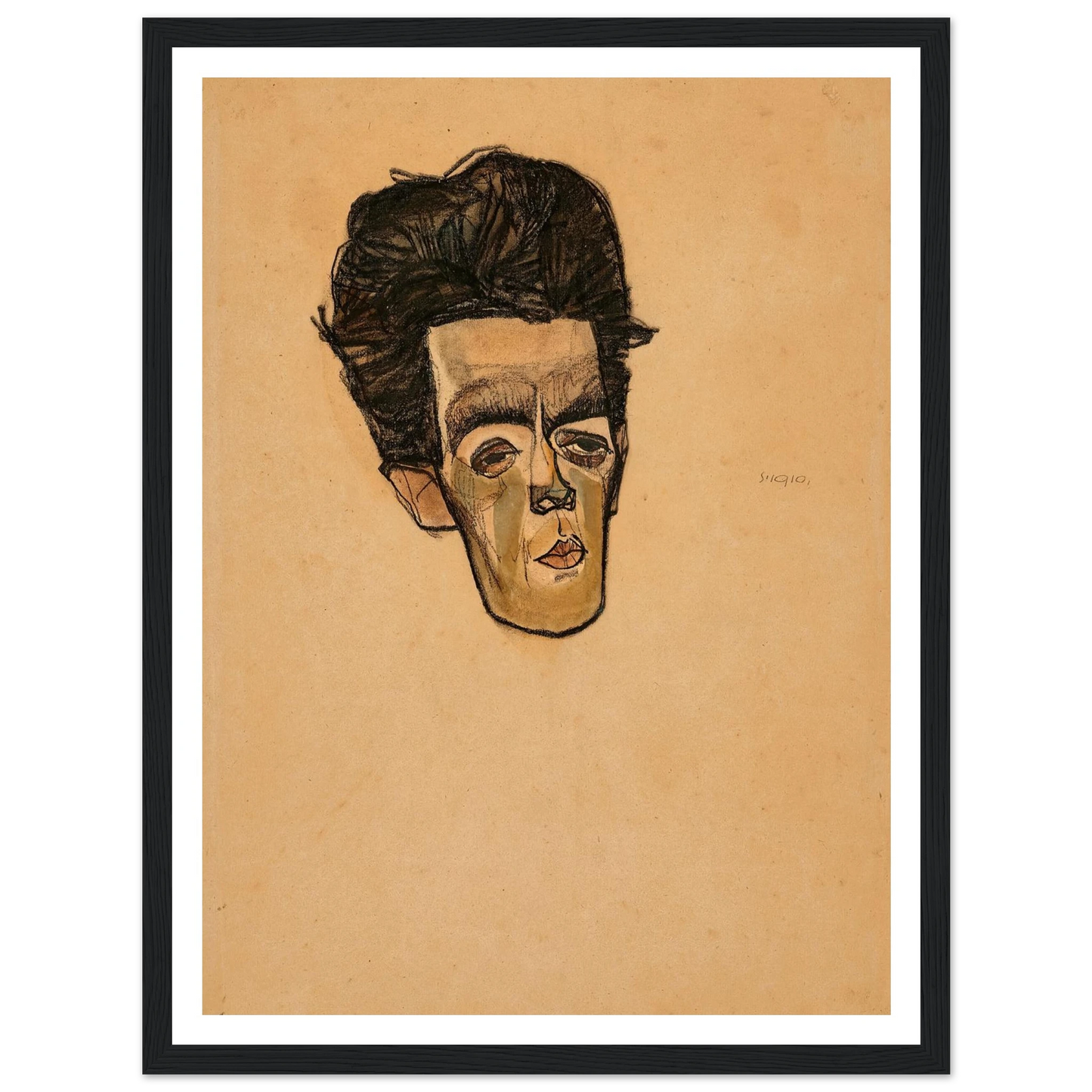 Selbstbildnis (1910) Art Print | Egon Schiele - Framed Poster - 30x40 cm / 12x16″ - Black frame