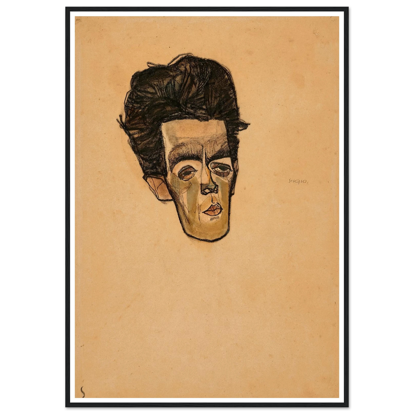 Selbstbildnis (1910) Art Print | Egon Schiele - Framed Poster - 30x40 cm / 12x16″ - Black frame