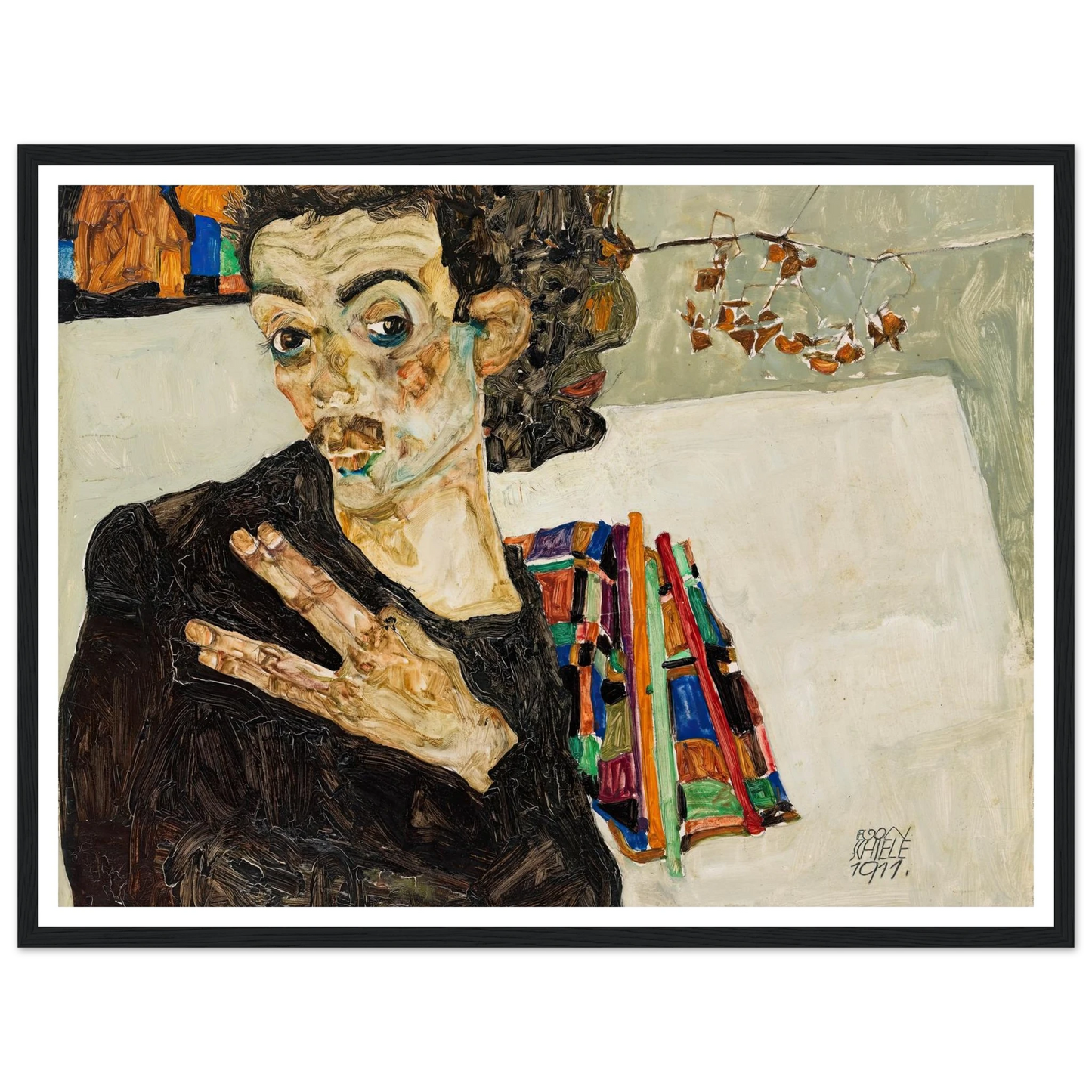 Selbstbildnis (1911) Art Print | Egon Schiele - Framed Poster - 30x40 cm / 12x16″ - Black frame