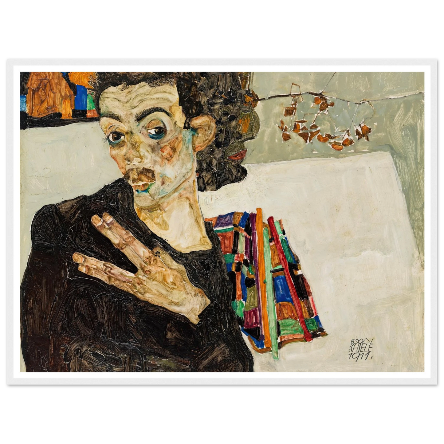 Selbstbildnis (1911) Art Print | Egon Schiele - Framed Poster - 30x40 cm / 12x16″ - Black frame
