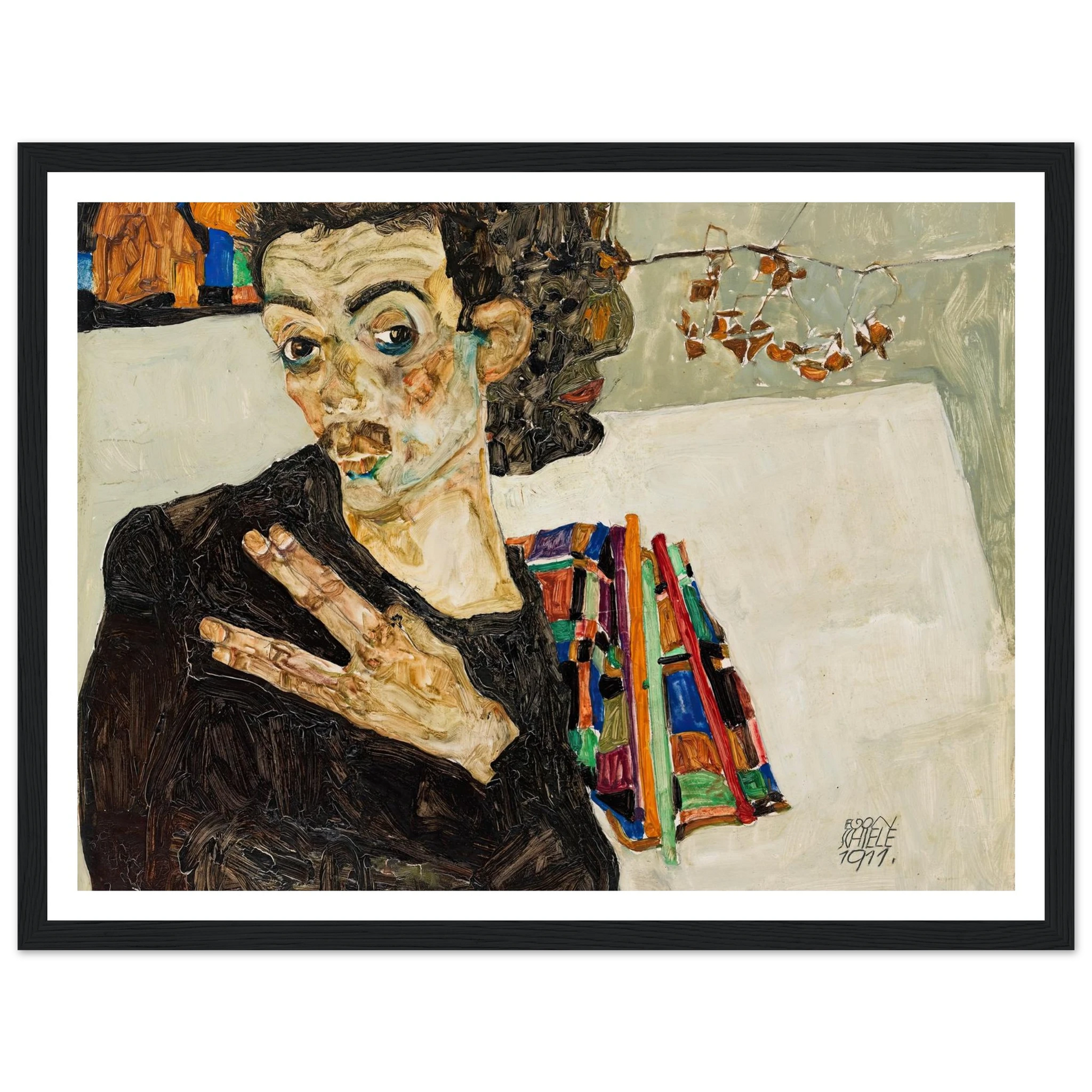 Selbstbildnis (1911) Art Print | Egon Schiele - Framed Poster - 30x40 cm / 12x16″ - Black frame