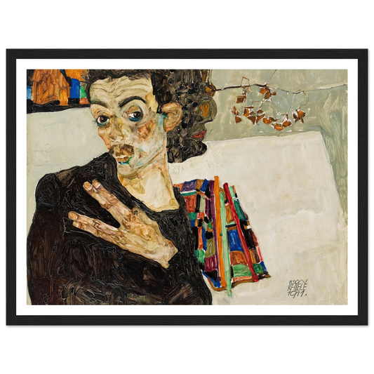 Selbstbildnis (1911) Art Print | Egon Schiele - Framed Poster - 30x40 cm / 12x16″ - Black frame