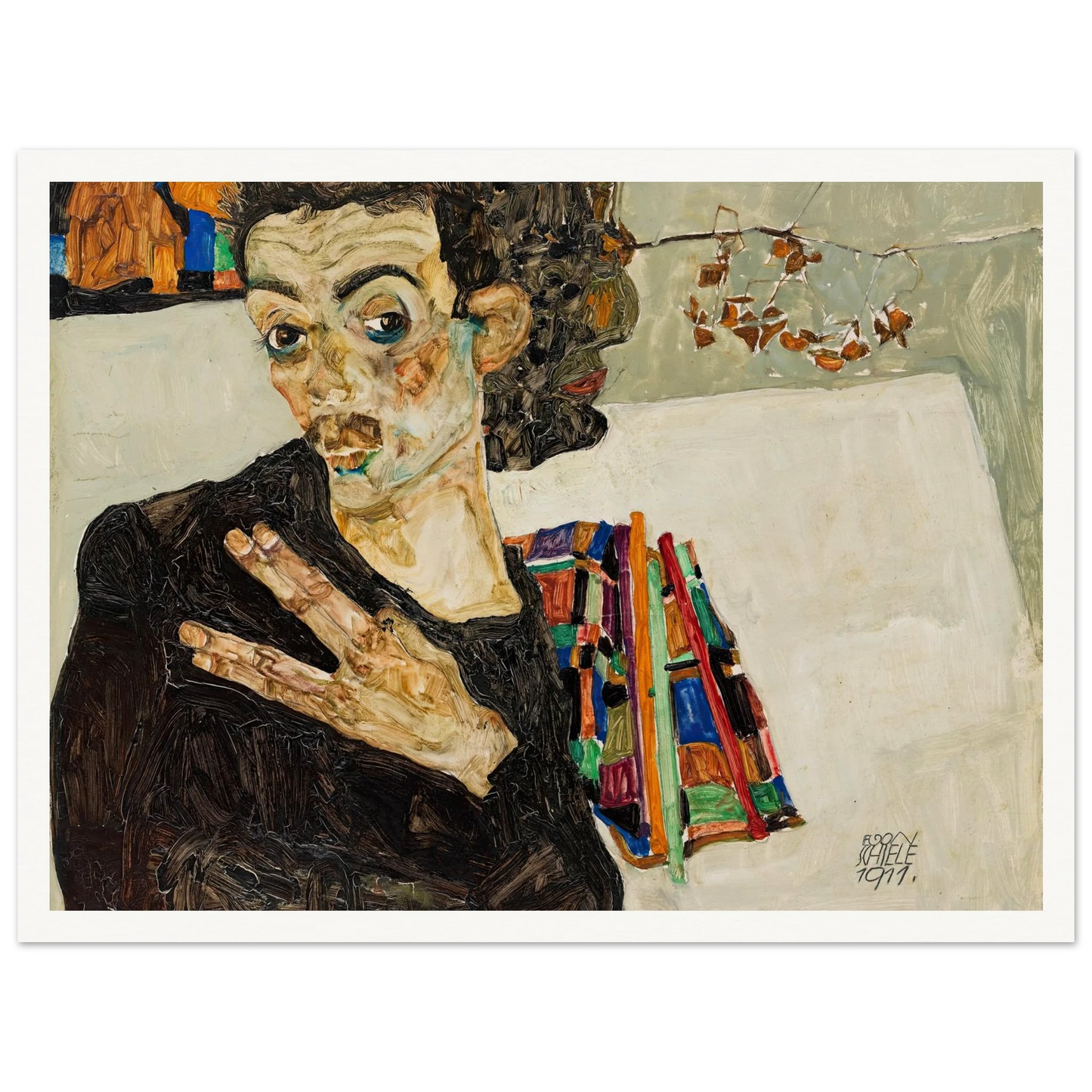 Selbstbildnis (1911) Art Print | Egon Schiele - Framed Poster - 30x40 cm / 12x16″ - Black frame