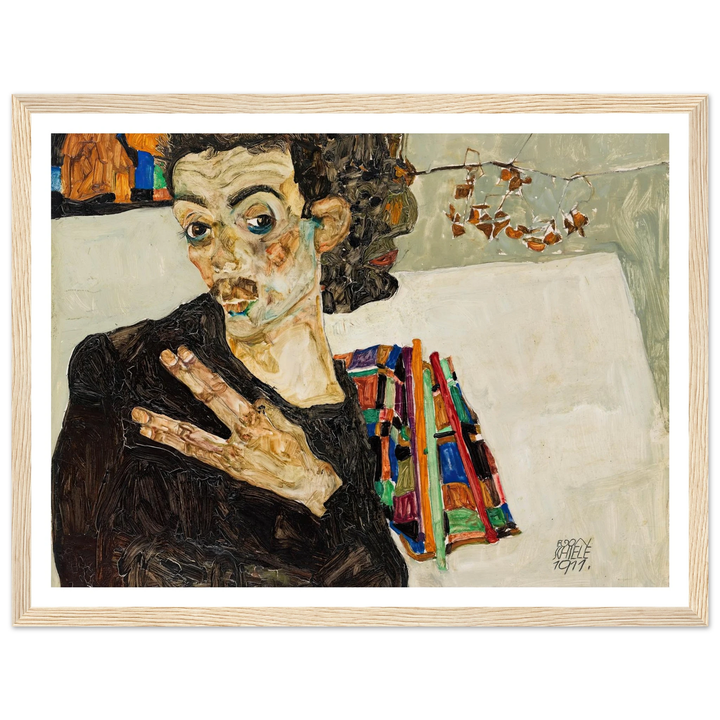 Selbstbildnis (1911) Art Print | Egon Schiele - Framed Poster - 30x40 cm / 12x16″ - Black frame