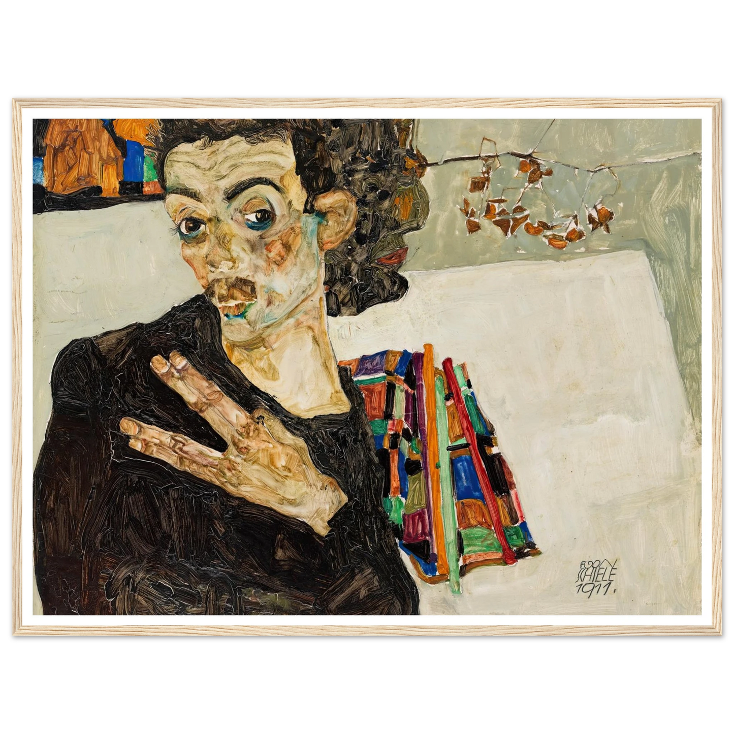 Selbstbildnis (1911) Art Print | Egon Schiele - Framed Poster - 30x40 cm / 12x16″ - Black frame