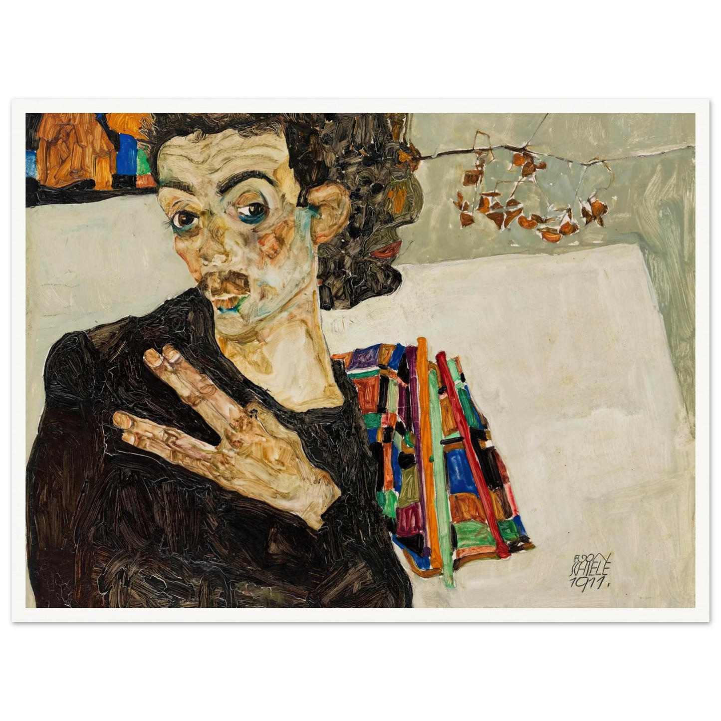 Selbstbildnis (1911) Art Print | Egon Schiele - Framed Poster - 30x40 cm / 12x16″ - Black frame