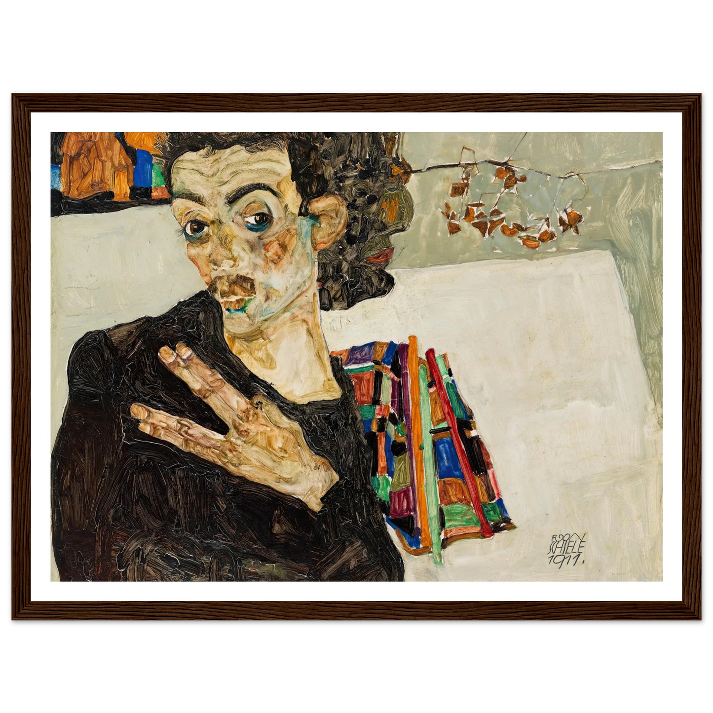 Selbstbildnis (1911) Art Print | Egon Schiele - Framed Poster - 30x40 cm / 12x16″ - Black frame