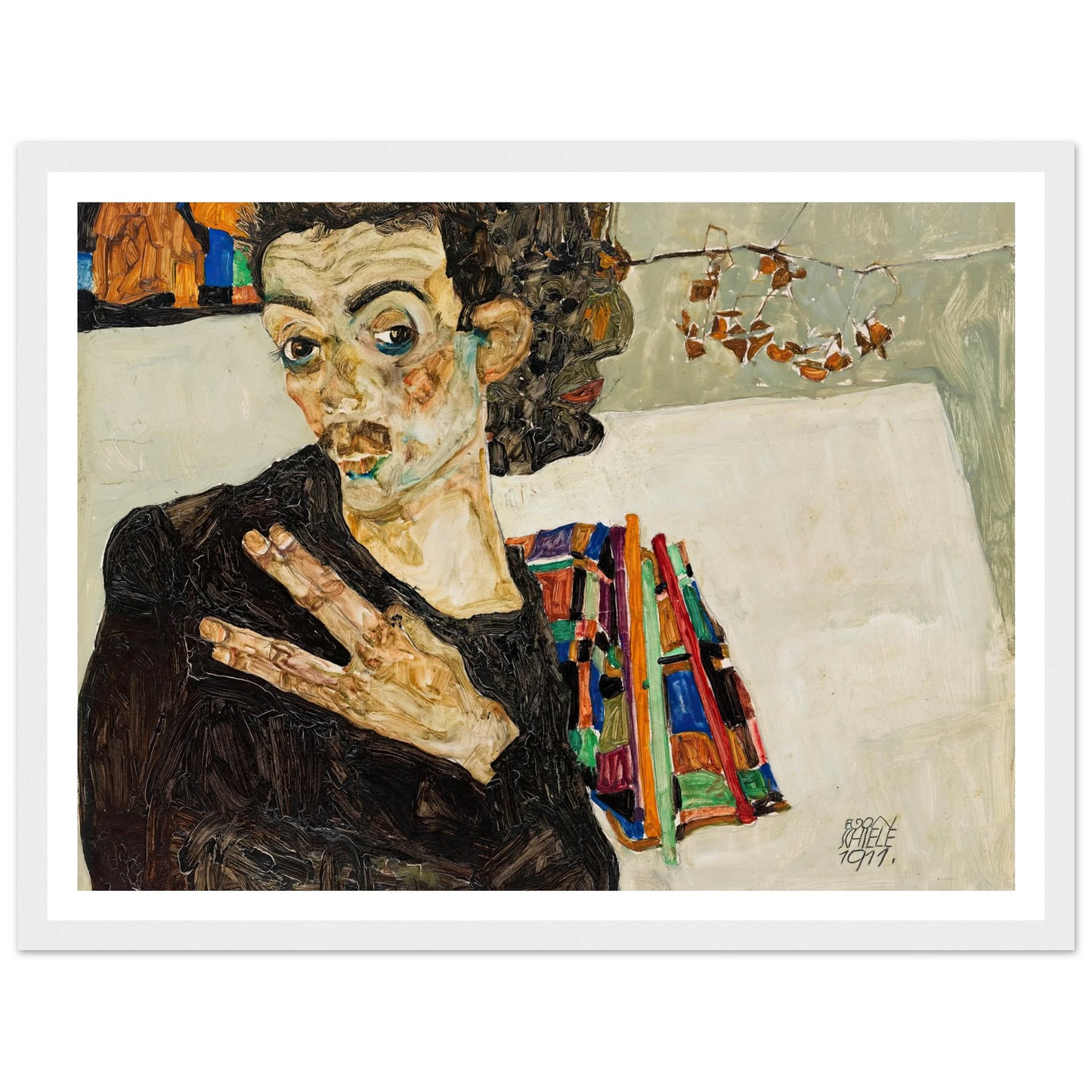 Selbstbildnis (1911) Art Print | Egon Schiele - Framed Poster - 30x40 cm / 12x16″ - Black frame
