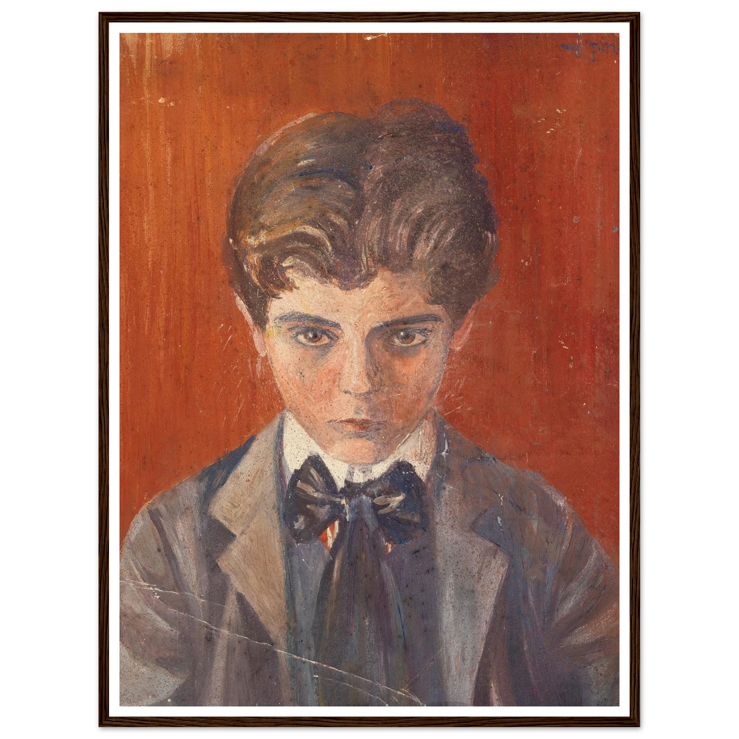 Selbstbildnis vor rotem Hintergrund (1906) Art Print | Egon Schiele - Framed Poster - 30x40 cm / 12x16″ - Black frame